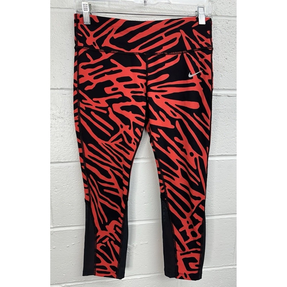 Nike Leggings Black Red Abstract Palm Epic Lux DriFit / Womens Medium